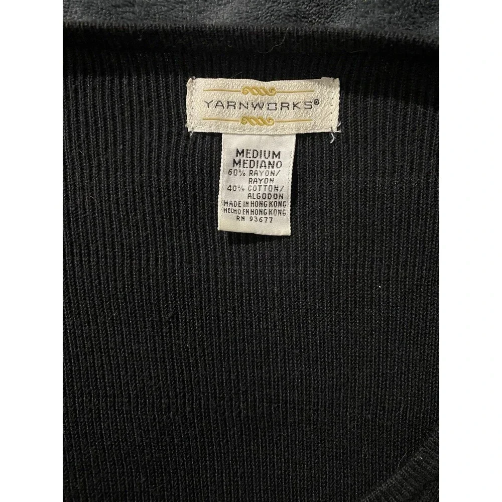 Yarn Works Womens M Black Short Sleeve Knit Textured Stretch Blouse Top Pullover